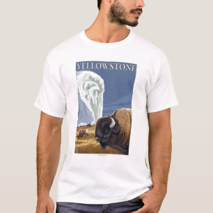 YellowstoneBison mit altem zuverlässigem T-Shirt