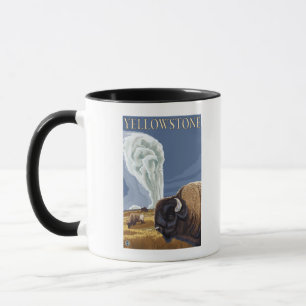 YellowstoneBison mit altem zuverlässigem Tasse