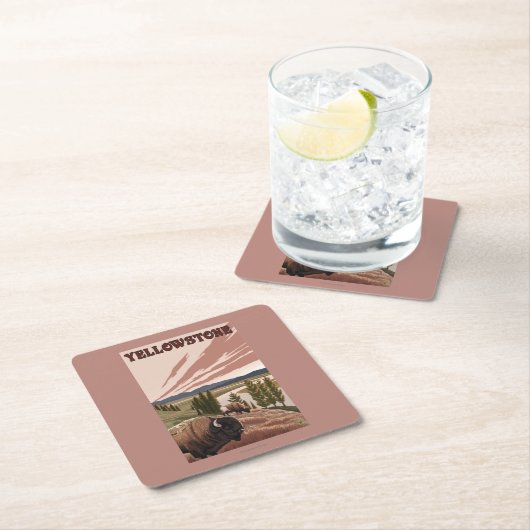 YellowstoneBison Szene Rechteckiger Pappuntersetzer (Vor Ort)