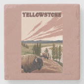 YellowstoneBison Szene Steinuntersetzer (Vorderseite)