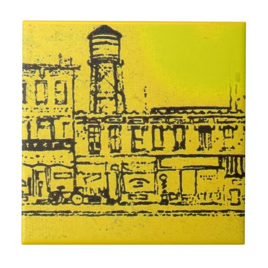 Yellowville-Häuser und -Zuhause und Wasserturm Fliese (Vorderseite)