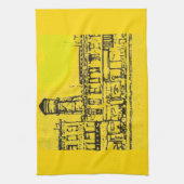 Yellowville-Häuser und -Zuhause und Wasserturm Geschirrtuch (Vertikal)