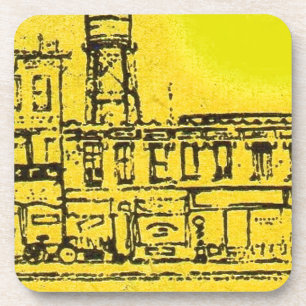 Yellowville-Häuser und -Zuhause und Wasserturm Getränkeuntersetzer