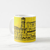 Yellowville-Häuser und -Zuhause und Wasserturm Kaffeetasse (Vorderseite Links)