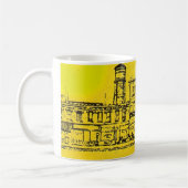 Yellowville-Häuser und -Zuhause und Wasserturm Kaffeetasse (Links)