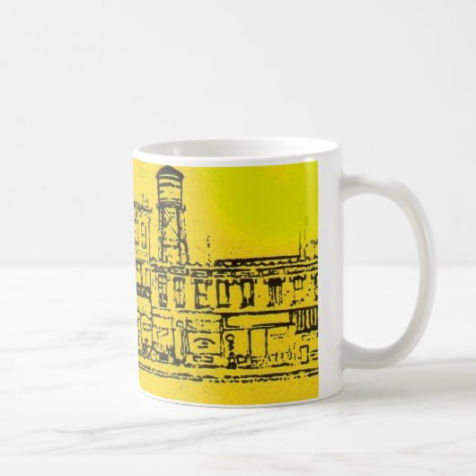 Yellowville-Häuser und -Zuhause und Wasserturm Kaffeetasse (Rechts)