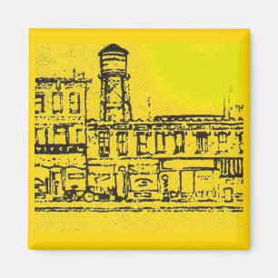 Yellowville-Häuser und -Zuhause und Wasserturm Magnet
