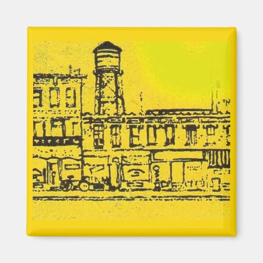 Yellowville-Häuser und -Zuhause und Wasserturm Magnet (Vorne)