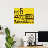 Yellowville-Häuser und -Zuhause und Wasserturm Poster (Heimbüro)
