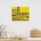 Yellowville-Häuser und -Zuhause und Wasserturm Poster (Küche)