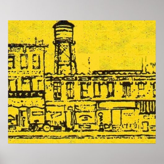 Yellowville-Häuser und -Zuhause und Wasserturm Poster (Vorne)