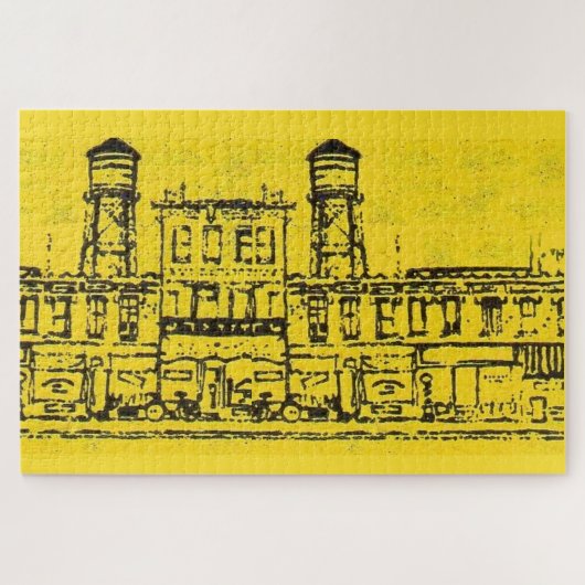 Yellowville-Häuser und -Zuhause und Wasserturm Puzzle (Horizontal)