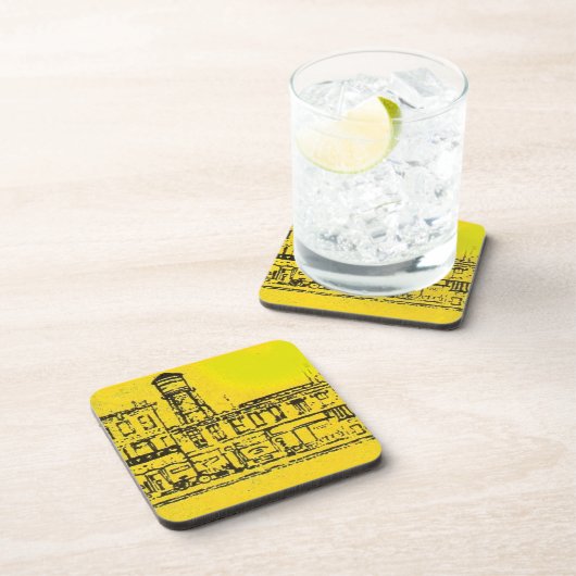 Yellowville-Häuser und -Zuhause und Wasserturm Untersetzer (Rechte Seite)