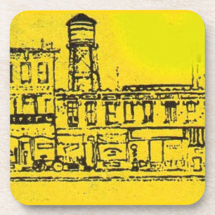 Yellowville-Häuser und -Zuhause und Wasserturm Untersetzer