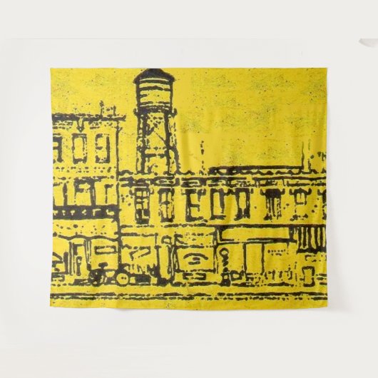 Yellowville-Häuser und -Zuhause und Wasserturm Wandteppich (Vorderseite (Horizontal))