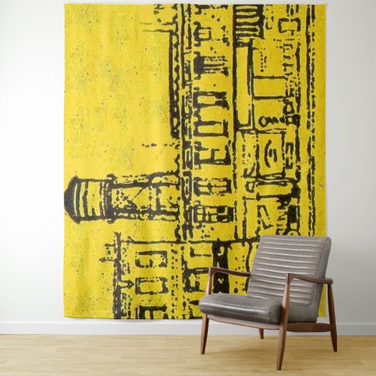 Yellowville-Häuser und -Zuhause und Wasserturm Wandteppich (Beispiel)