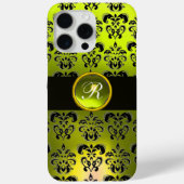 YELOW BLACK DAMASK GEM STONE MONOGRAMM Case-Mate iPhone HÜLLE (Rückseite)