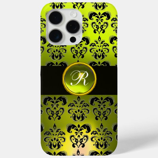 YELOW BLACK DAMASK GEM STONE MONOGRAMM Case-Mate iPhone HÜLLE (Rückseite)