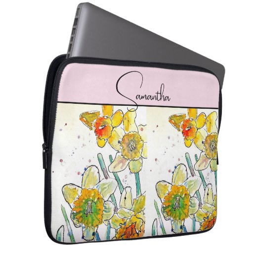 Yelow Daffodil Aquarellfarben Dofodien Blumenkohl- Laptopschutzhülle (Vorne Rechts)