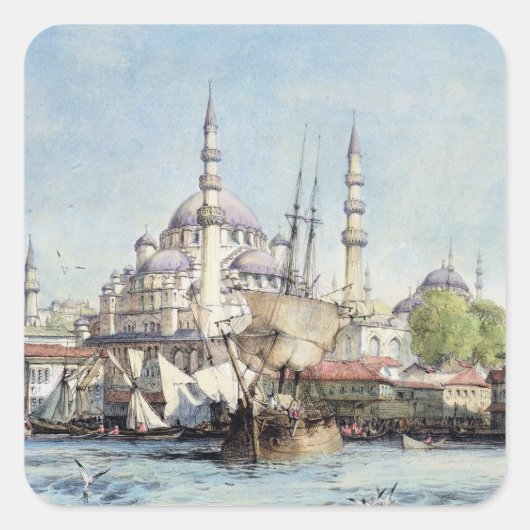 Yeni Jami and St. Sophia from the Golden Horn, pla Quadratischer Aufkleber (Vorderseite)
