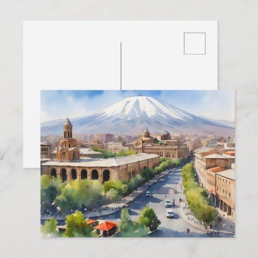 Yerevan Aquarellkunst Postkarte (Vorne/Hinten)