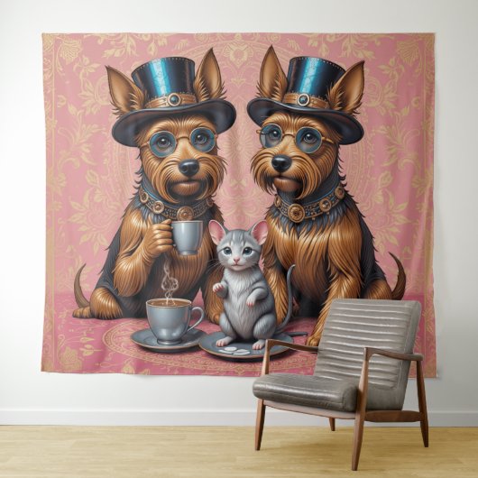 Yerkish Terriers Tea Time Wandteppich (Beispiel (Horizontal))