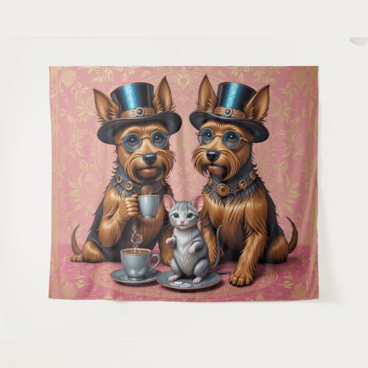 Yerkish Terriers Tea Time Wandteppich (Vorderseite (Horizontal))