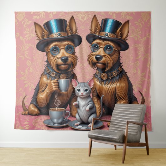 Yerkish Terriers Tea Time Wandteppich (Beispiel (Horizontal))