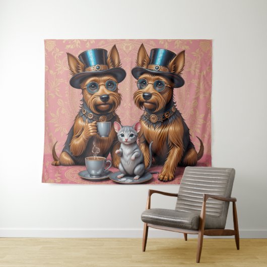 Yerkish Terriers Tea Time Wandteppich (Beispiel (Horizontal))