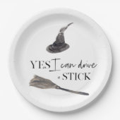 Yes I Can Drive A Stick Fun Happy Halloween Pappteller (Vorderseite)