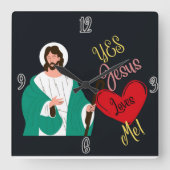 "Yes, Jesus Loves Me!" Black Square Wall Clock Quadratische Wanduhr (Vorderseite)