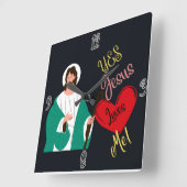 "Yes, Jesus Loves Me!" Black Square Wall Clock Quadratische Wanduhr (Winkel)