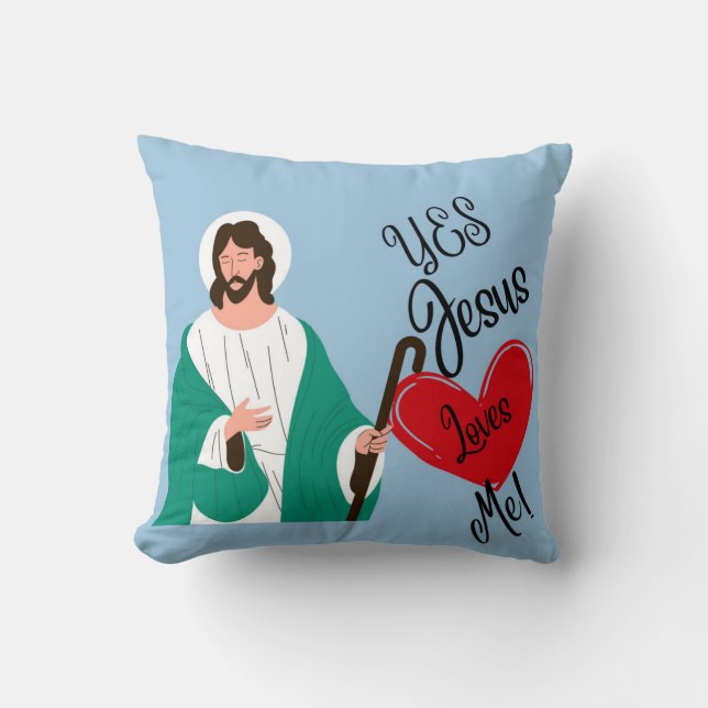 "Yes, Jesus Loves Me" Light Blue Throw Pillow Kissen (Vorderseite)