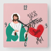 "Yes, Jesus Loves Me" Pink Square Clock Quadratische Wanduhr (Vorderseite)