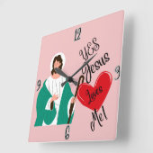 "Yes, Jesus Loves Me" Pink Square Clock Quadratische Wanduhr (Winkel)