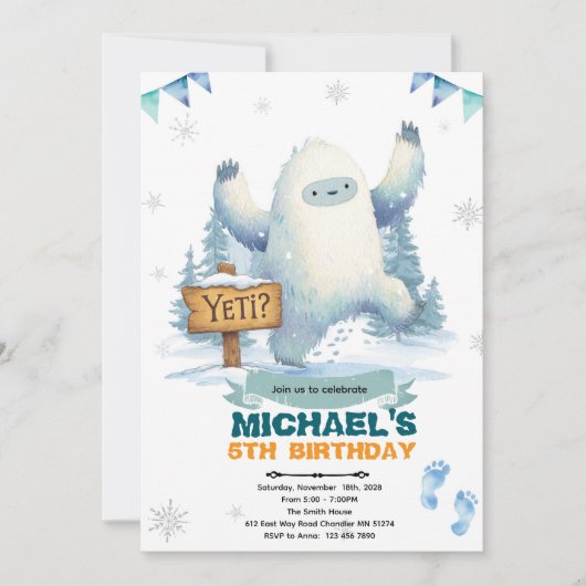 Yeti Birthday party Invitation Einladung (Vorderseite)