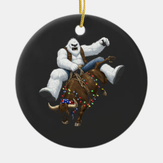 Yeti Bull Rider Santa Western Rodeo Weihnachten  Keramik Ornament
