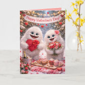 Yeti Couple Valentine's Day Card - Whimsical  Karte (Gelbe Blume)