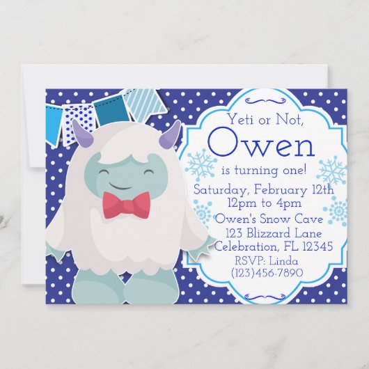 Yeti feiert Jungen abscheulichen Schneemann Geburt Einladung (Vorderseite)