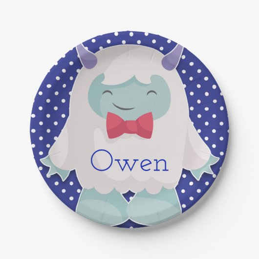 Yeti feiert Jungen abscheulichen Schneemann Geburt Pappteller (Vorderseite)