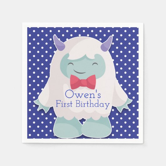 Yeti feiert Jungen abscheulichen Schneemann Geburt Serviette (Vorderseite)