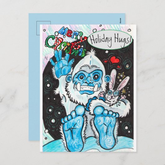 Yeti Holiday Hugs Feiertagspostkarte (Vorne/Hinten)
