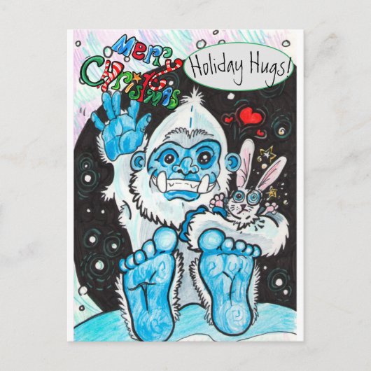 Yeti Holiday Hugs Feiertagspostkarte (Vorderseite)