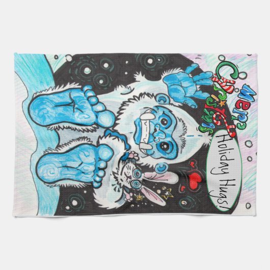 Yeti Holiday Hugs Geschirrtuch (Horizontal)