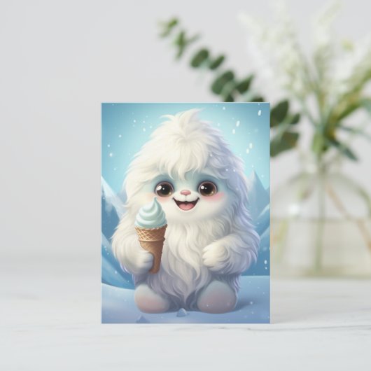 Yeti mit Eiscreme Postkarte (Stehend Vorderseite)