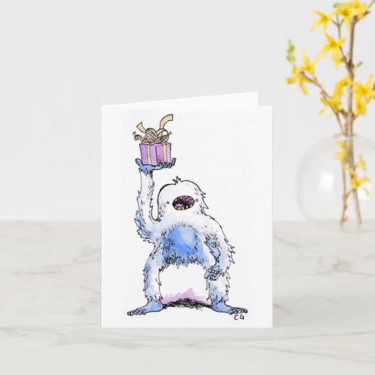 Yeti Present Grußkarte Karte (Gelbe Blume)