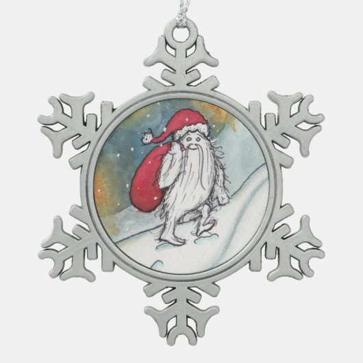 Yeti Sankt Schneeflocken Zinn-Ornament (Vorderseite)