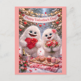 Yeti Sasquatch Couple Valentine's Day Postcard Postkarte