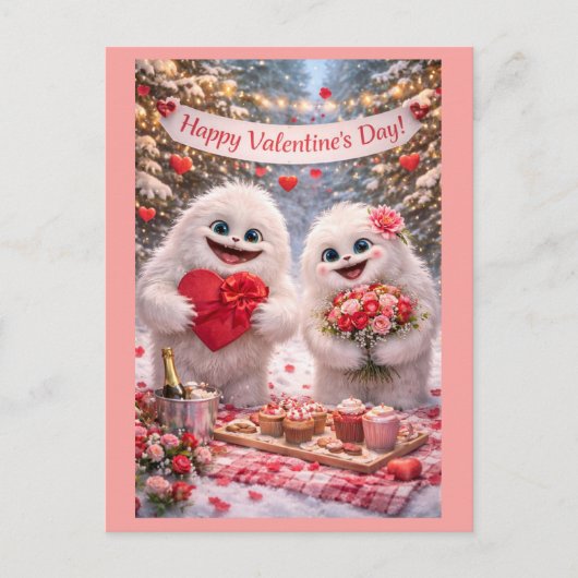 Yeti Sasquatch Couple Valentine's Day Postcard Postkarte (Vorderseite)