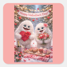 Yeti Sasquatch Couple Valentine's Day Stickers